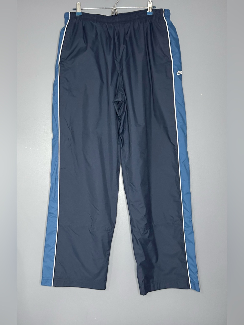 Vtg Nike Track Pants Mens 2XL Blue Soft Lined Elastic Waist Side Stripe Zip Hem